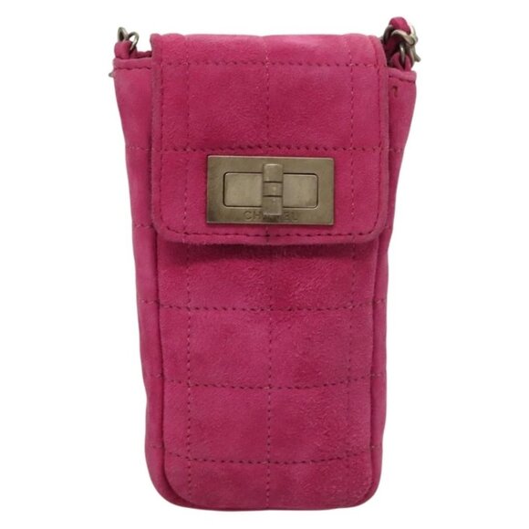 CHANEL Choco Bar Chain Shoulder Bag Suede Pink CC Auth 135452 - Picture 2 of 16